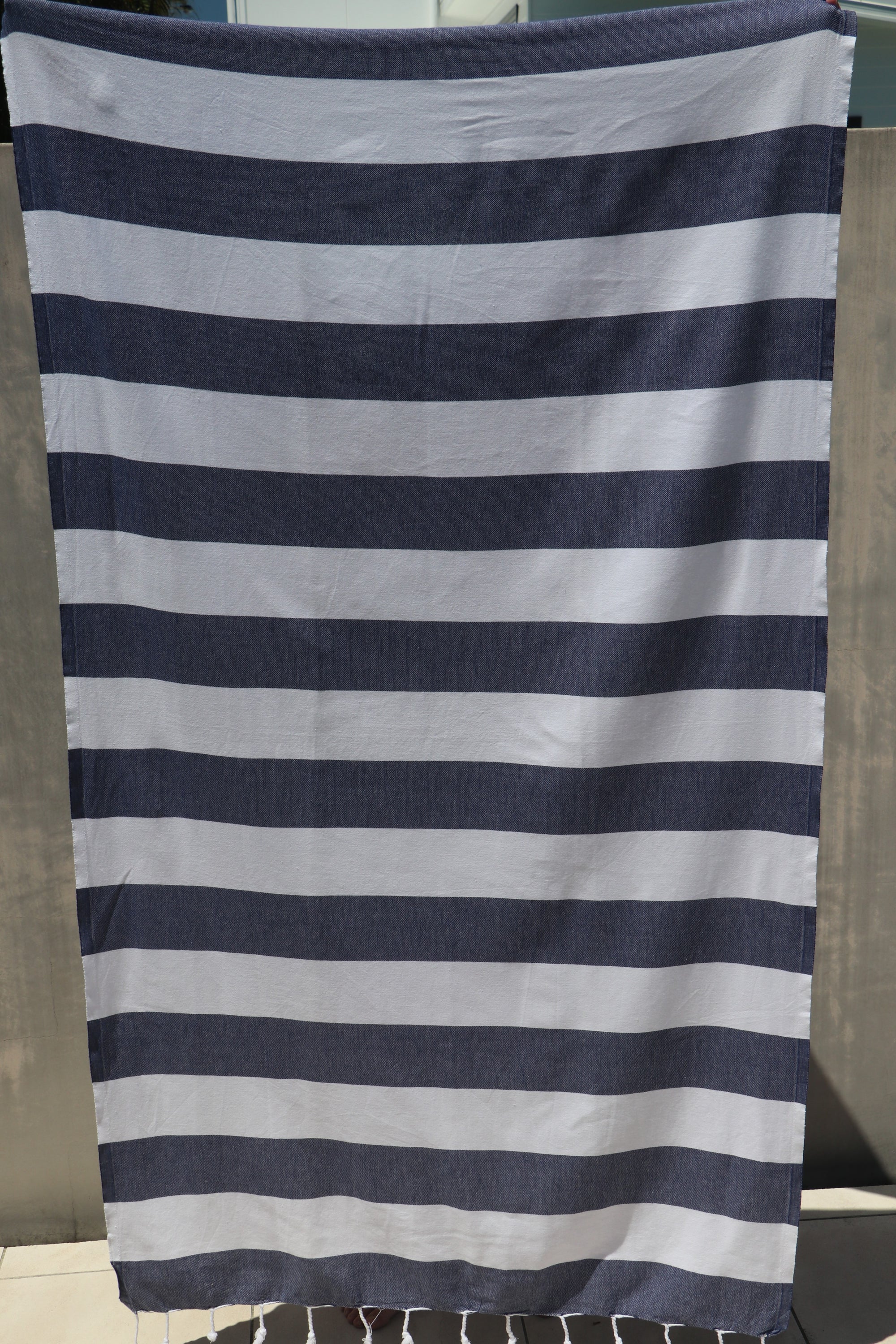 Byron turkish towel navy and white  in full