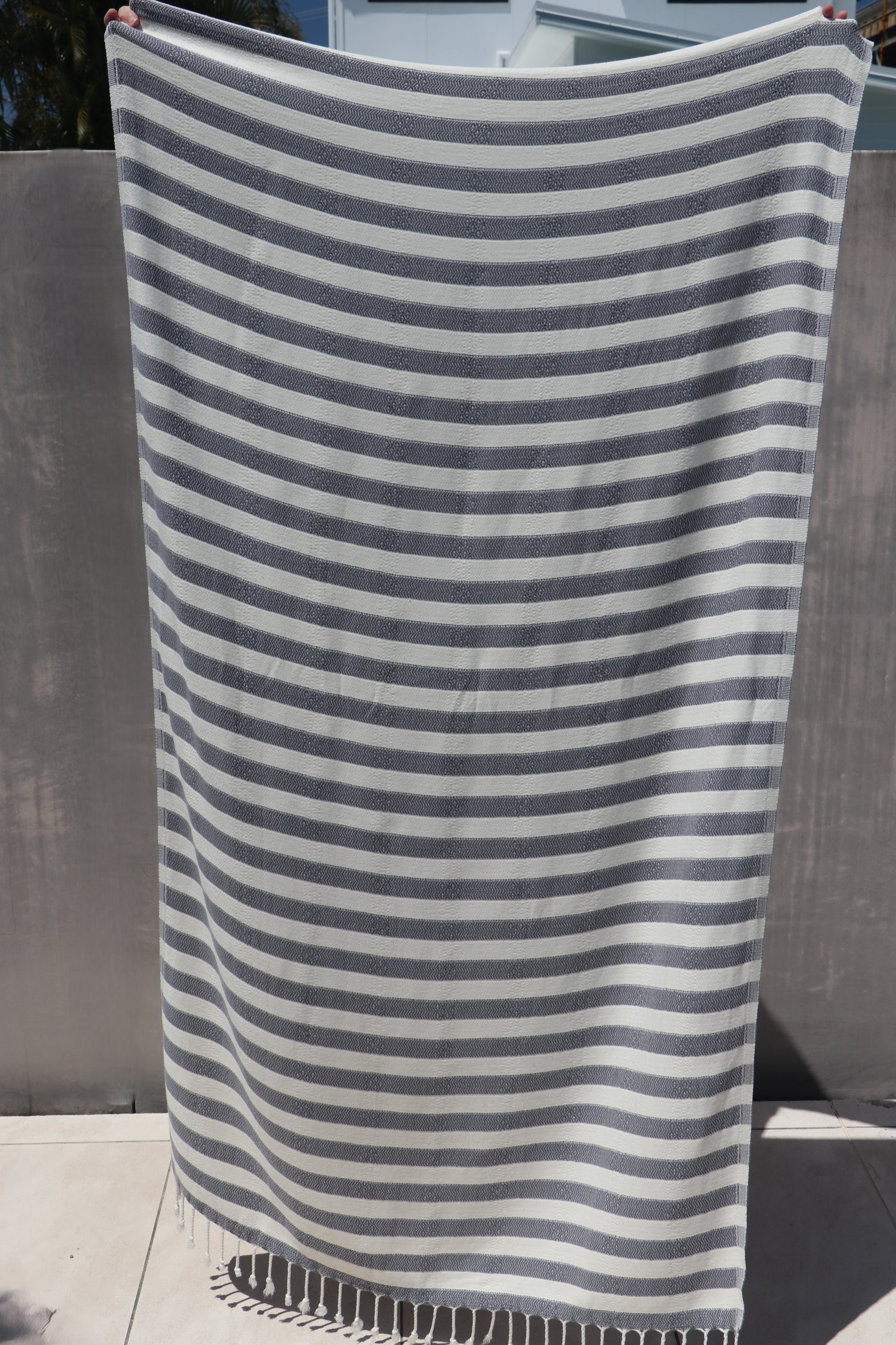 miami bamboo cotton blend turkish towel in slate shown in full