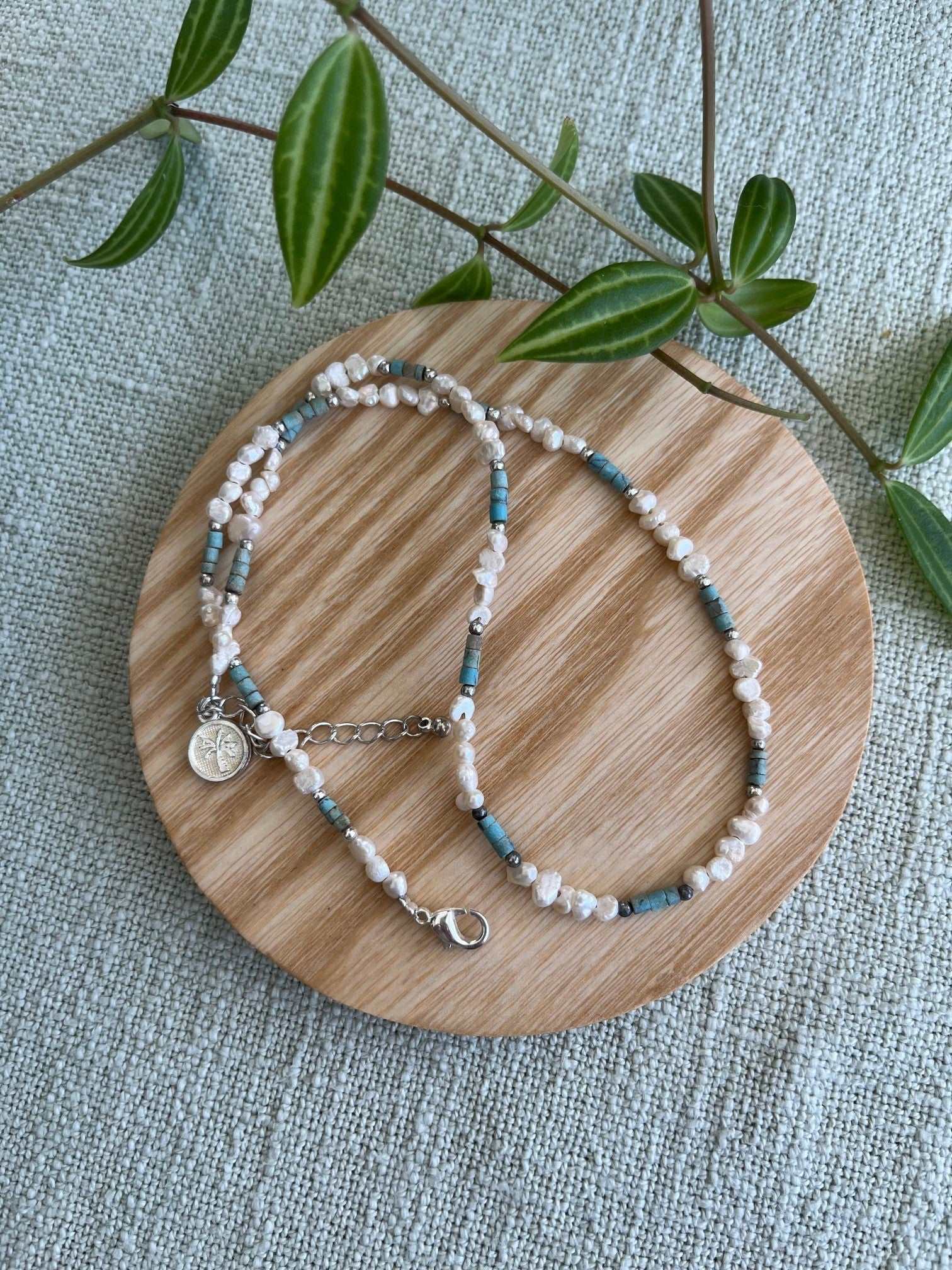 Turquoise Pearl Choker Necklace or Wrap Bracelet - Pippah