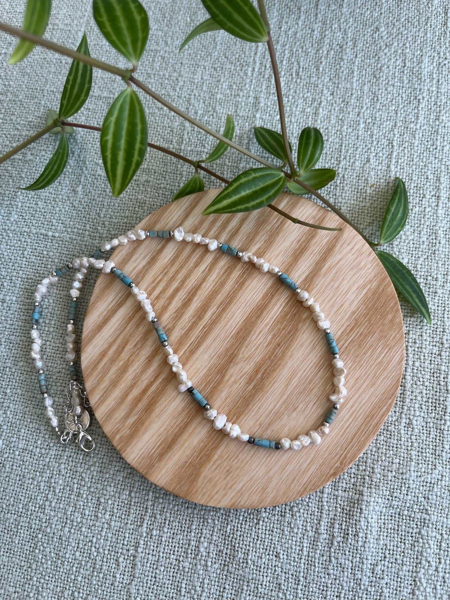 Turquoise Pearl Choker Necklace or Wrap Bracelet